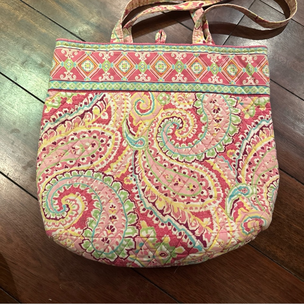 Vera Bradley Pink Paisley Floral Print Shoulder Purse Medium Size Bag Tote - Picture 6 of 6